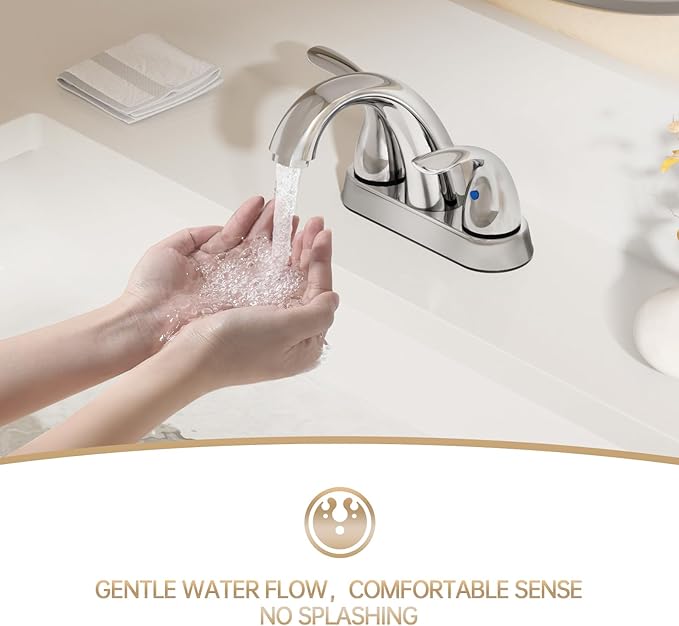 Phiestina Chrome 4 Inch 2 Handle Centerset 2 or 3 Holes Bathroom Faucet 2 Pack, Vanity Sink Faucet with Copper Pop Up Drain and Water Supply Lines, BF008-5-C-2PACK