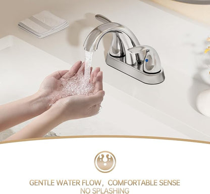 Phiestina Chrome 4 Inch 2 Handle Centerset 2 or 3 Holes Bathroom Faucet 2 Pack, Vanity Sink Faucet with Copper Pop Up Drain and Water Supply Lines, BF008-5-C-2PACK