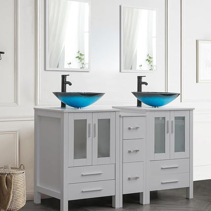 UEV 60" Double Sink Bathroom Vanity,Grey Bathroom Vanity with Double Side Vanity Cabinets & Removable 3 Drawer Storage Cabinet,Modern Vessel Sink,Mirror Not Included(A10)