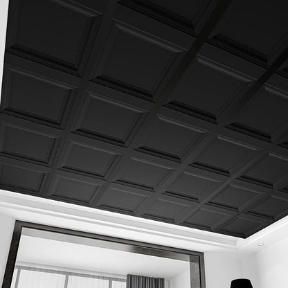 Art3d 12-Pack PVC Waterproof Drop Ceiling Tiles, 2 x 2 ft, Square, Black | Lightweight, Easy to Clean, Compatible with 15/16" Grid System, Suitable for Kitchen, Bathroom