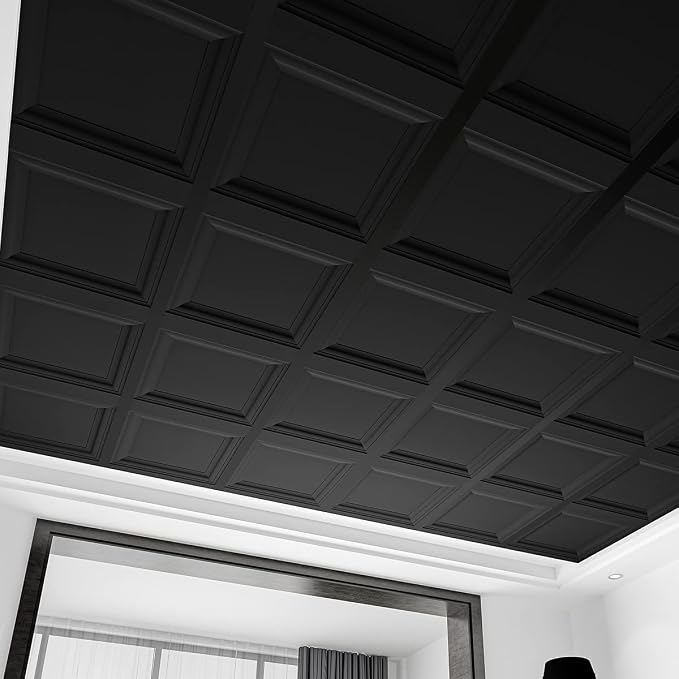 Art3d 24-Pack Square Drop Ceiling Tile 2ft x 2ft in Black, PVC Ceiling Panel 24 x 24in. - Compatible with 15/16" Drop Ceil Grid System