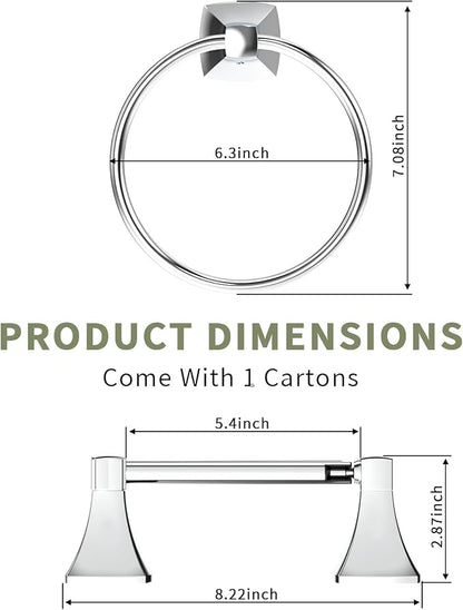 Bathroom Hardware Set 2 Pieces Toilet Paper Holder and Towel Ring Wall Mounted Stainless Steel and Zinc Alloy Chrome