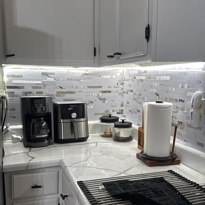 Yipscazo 10 Sheets Peel and Stick Stone Metal Tile Backsplash, Stick on Tiles for Backsplash Kitchen, Bathroom, Laundry Room, Camper, Fireplace (12'' X 12'', Polished Marble)