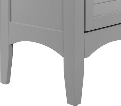 Teamson Home Glancy Tall Slim Freestanding Double Tier Floor Linen Cabinet with 1 Adjustable and 3 Fixed Interior Shelves 5 Storage Spaces and 2 Louvered Doors, Gray