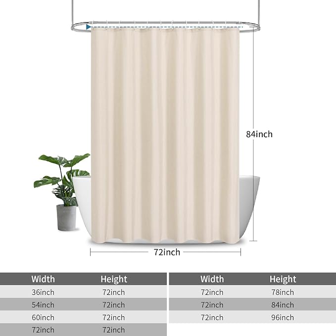 Extra Long Fabric Shower Curtain with Waterproof Layer,72x84,Cream | 2-in-1 Design,Linen Textured,100% Waterproof TPU-Laminated Backing,Magnetic Weighted,Machine Washable,For Bathroom,Hotel