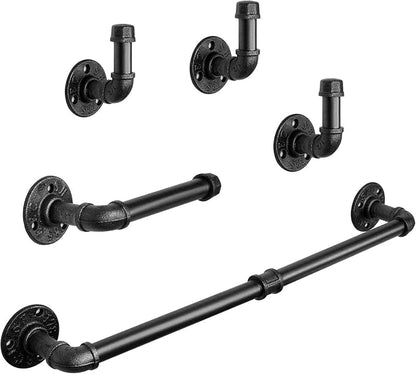 Livabber 5 Pieces Industrial Pipe Bathroom Towel Rack Set, Bath Hardware Include 18 Inch Towel Bar, Toilet Paper Holder, Wall Mounted Heavy Duty Rustic Iron Decor Accessories Kit, Black