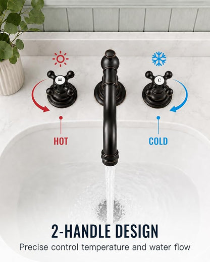 gotonovo Bathroom Faucet 3 Hole Vintage, Oil Rubbed Bronze, H C Label | Widespread Bathroom Sink Faucet 8 Inch 2 Cross Handles,Pop Up Drain,cUPC Supply Line,4-15.7” Install,for Vanity Farmhouse RV