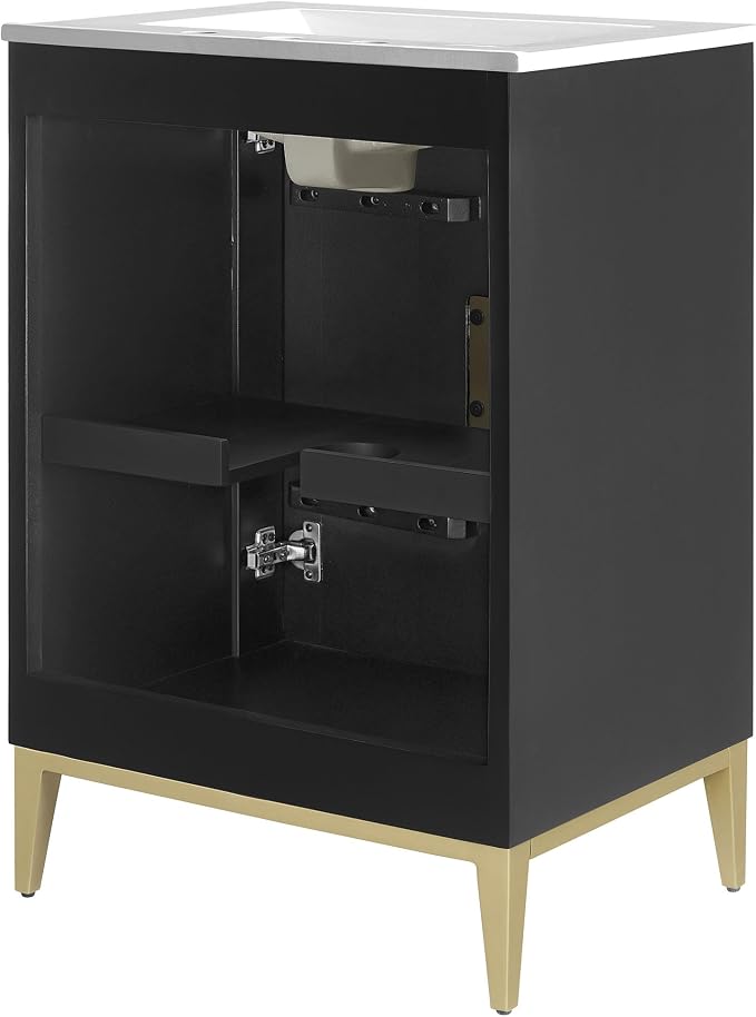 Modway Beau 24 Inch Wood Bathroom Vanity Cabinet in White Black