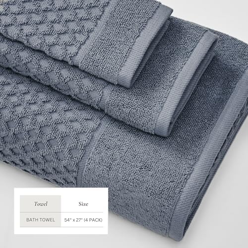 Great Bay Home Bath Towels - 100% Cotton 4 Pack 54x27 Bath Towel Set - Absorbent, Durable, Quick-Dry Towels for Bathroom (Blue)