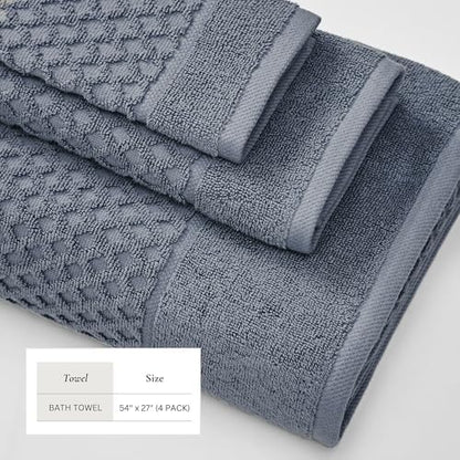 Great Bay Home Bath Towels - 100% Cotton 4 Pack 54x27 Bath Towel Set - Absorbent, Durable, Quick-Dry Towels for Bathroom (Blue)