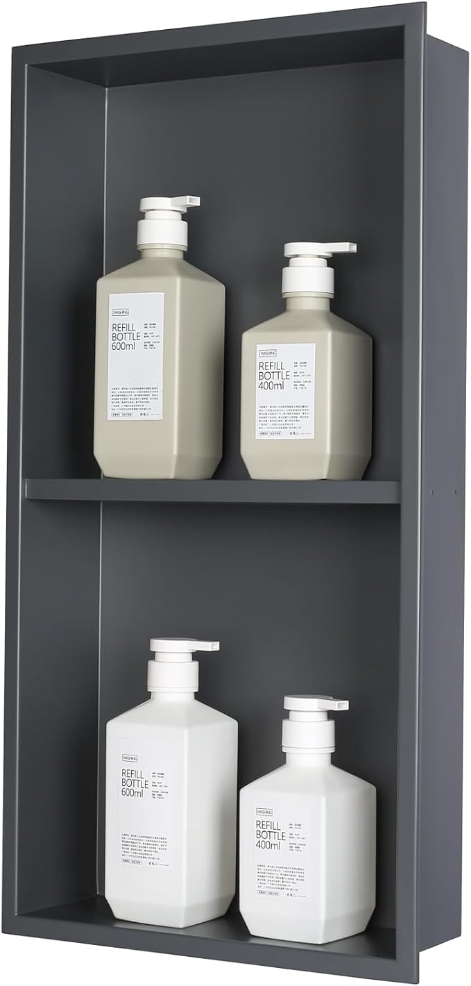 No Tile Ready Gunmetal Shower Niche,Stainless Steel Shower wall Niche Inserts(Gery, 24 * 12 in)
