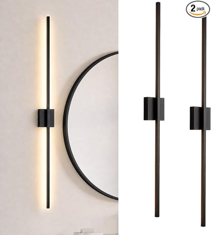 Black Wall Sconces Set of Two, 40 Inch Dimmable LED | Wall Sconce Modern Black Sconces Set of 2 for Bathroom, Living Room, Bedroom, Hardwired 3000K (2 Pack)