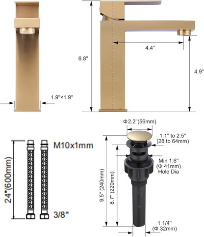 Brushed Gold Bathroom Faucet ARCORA Modern Bathroom Faucets for Sink 3 Hole 1 Hole Lavatory Vanity Sink Faucet with Deck Plate and Pop Up Drain