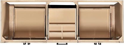 ARIEL Loren 60-inch Bathroom Vanity Base Cabinet,Solid Wood, 4 Soft Closing Doors, 3 Dovetail Drawers, Natural Oak