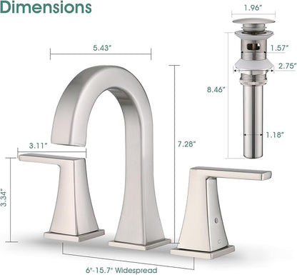 Bathroom Faucets for Sink, 2 Handle Widespread Bathroom Sink Faucet, 3 Hole Modern Stainless Steel Faucet with Pop-up Drain and Water Supply Lines, Brushed Nickel