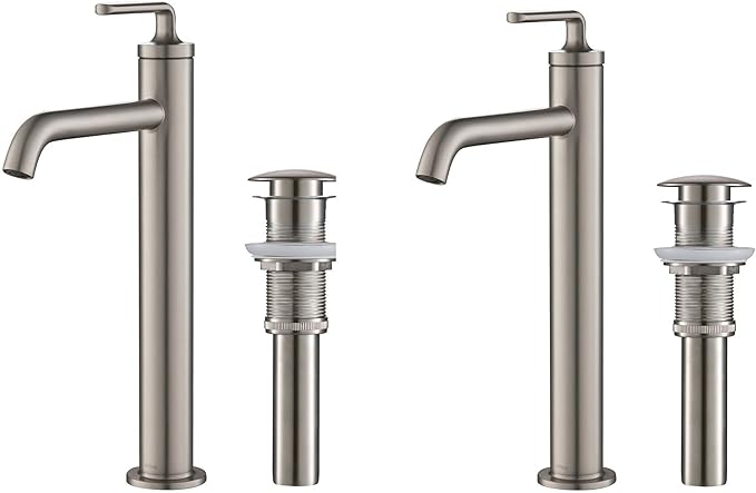 KRAUS Ramus Single Handle Vessel Sink Bathroom Faucet with Pop-Up Drain in Spot Free Stainless Steel, KVF-1220SFS-2PK