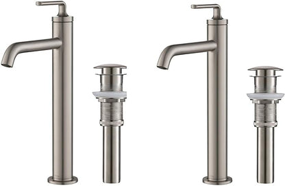 KRAUS Ramus Single Handle Vessel Sink Bathroom Faucet with Pop-Up Drain in Spot Free Stainless Steel, KVF-1220SFS-2PK