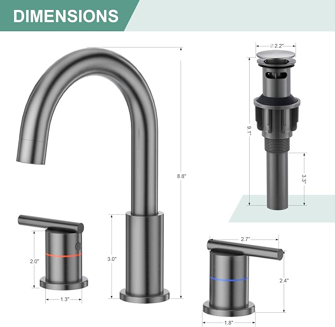 Faustina Gery Bathroom Faucet, 3 Hole, 8 Inch Widespread, 4 Inch Centerset, 2-Handle Stainless Steel