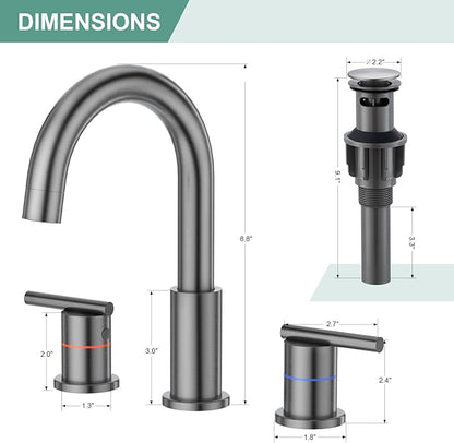 Faustina Gery Bathroom Faucet, 3 Hole, 8 Inch Widespread, 4 Inch Centerset, 2-Handle Stainless Steel