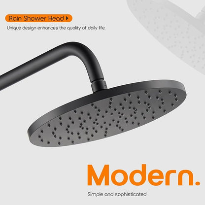 Rained Waterfall Shower Head 10-inch Large Overhead Showerhead High Flow 2.5 GPM with Adjustable Swivel Ball Joint, Matte Black SH001MB-D10