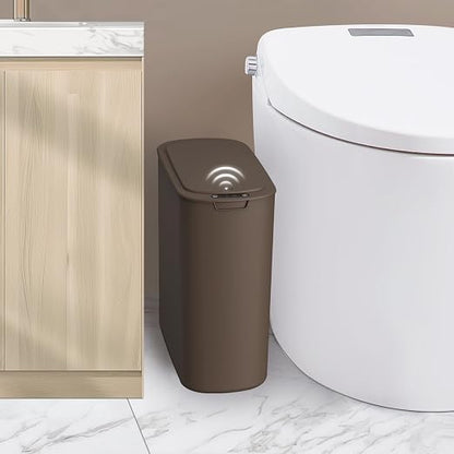 Cesun Automatic Motion Sensor Bathroom Trash Can with Lid, 2.6 Gallon Touchless Trash Bin, Smart Plastic Slim Garbage Can Small Brown Wastebasket for Toilet, Office, rv, Bedroom, Living Room | Motion Sensor, Plastic, Touchless, Odor Control, Smart Garb...