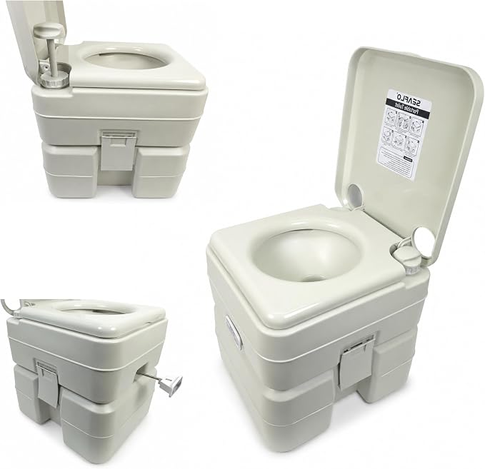 SEAFLO Premium Camping Portable Toilet - 5.8 Gallon Waste 3.43 Gall Fresh Tank (100 Flushes), 440 lbs Max Weight, Level Indicator, Sealed Waste Tank for RV, Boat, Elderly, Off-Grid, 4-Year Warranty