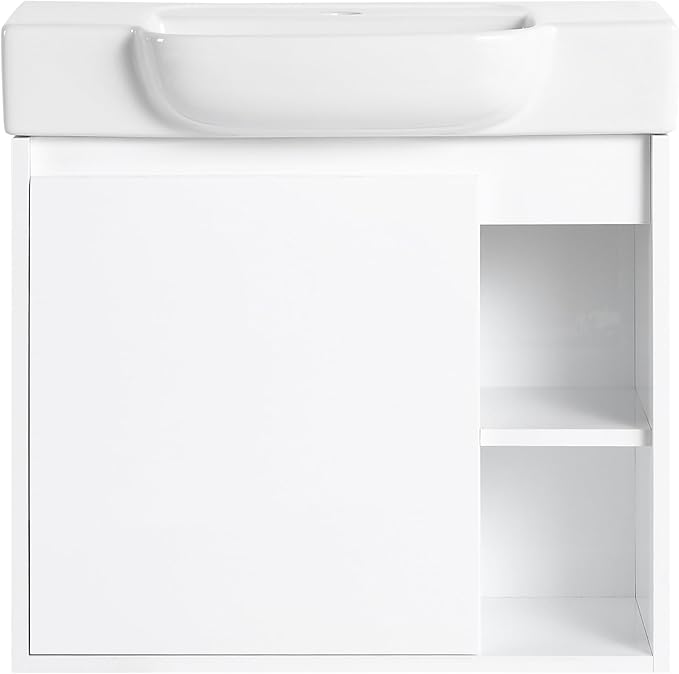 24 Inch Floating Vanity,24" Bathroom Vanity with Sink Combo,Modern Single Sink Bathroom Vanity Combo,White Wall Mounted Cabinet Set