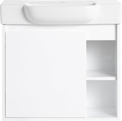 24 Inch Floating Vanity,24" Bathroom Vanity with Sink Combo,Modern Single Sink Bathroom Vanity Combo,White Wall Mounted Cabinet Set