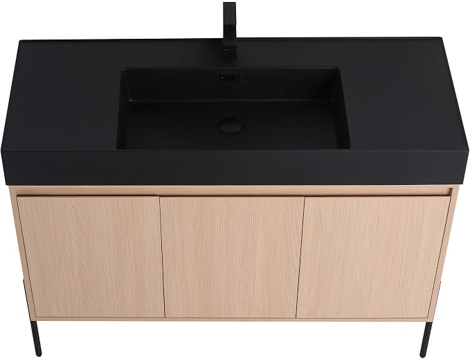 Crownpoint 48 Inch Bathroom Vanity with Sink, Black Sink, White Oak Finish, Full Assembly Required, Elegant Bathroom Vanities for Modern Homes