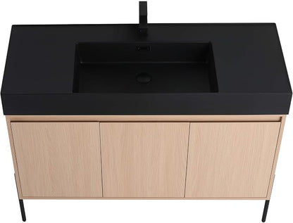 Crownpoint 48 Inch Bathroom Vanity with Sink, Black Sink, White Oak Finish, Full Assembly Required, Elegant Bathroom Vanities for Modern Homes