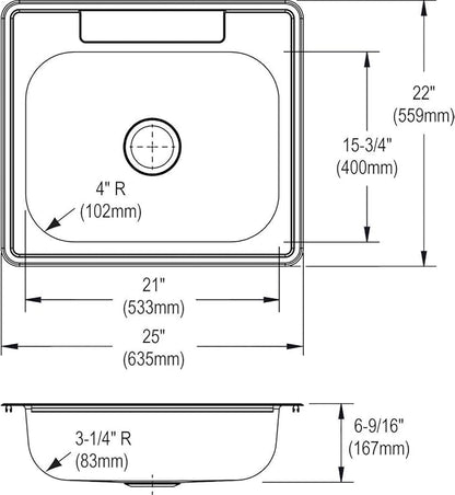 Elkay Dayton D125223 Single Bowl Drop-in Stainless Steel Sink, Satin, 25 x 22