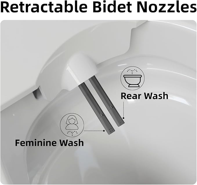 Non Electric Bidet Toilet, Los Flexi 17.3" ADA & Elongated Tankless One-Piece Toilet, 1000g Map & 1.0 GPF, Powerful Air Pressure Assisted System, Feminine and Rear Wash, Foot Kick Flush, 12" Rough-In