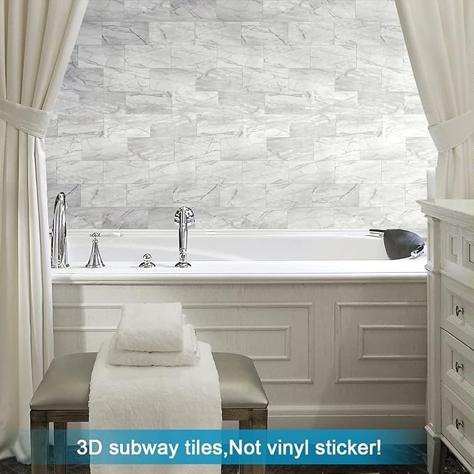 BeNice Peel and Stick Tile Backsplash Bathroom Gray White 23pcs
