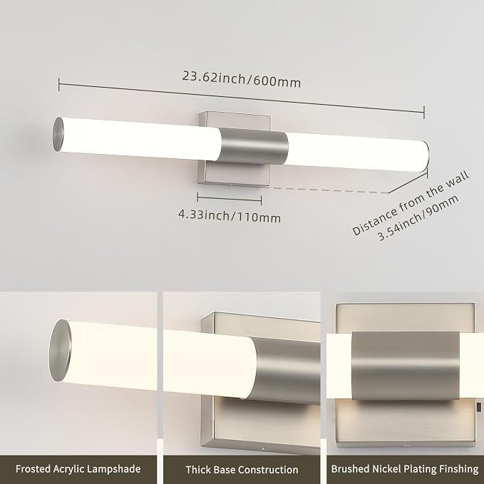 Brushed Nickel Bathroom Light Fixture 5CCT Dimmable 18W Led Bathroom Vanity Lights Over Mirror Modern Bath Lights for Mirror