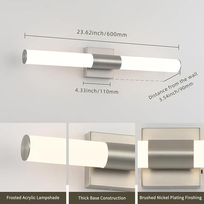 Brushed Nickel Bathroom Light Fixture 5CCT Dimmable 18W Led Bathroom Vanity Lights Over Mirror Modern Bath Lights for Mirror