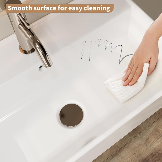22" x 12" Wall Mount Bathroom Sink Rectangule Floating Sink Porcelain Ceramic White Bathroom Vessel Sink