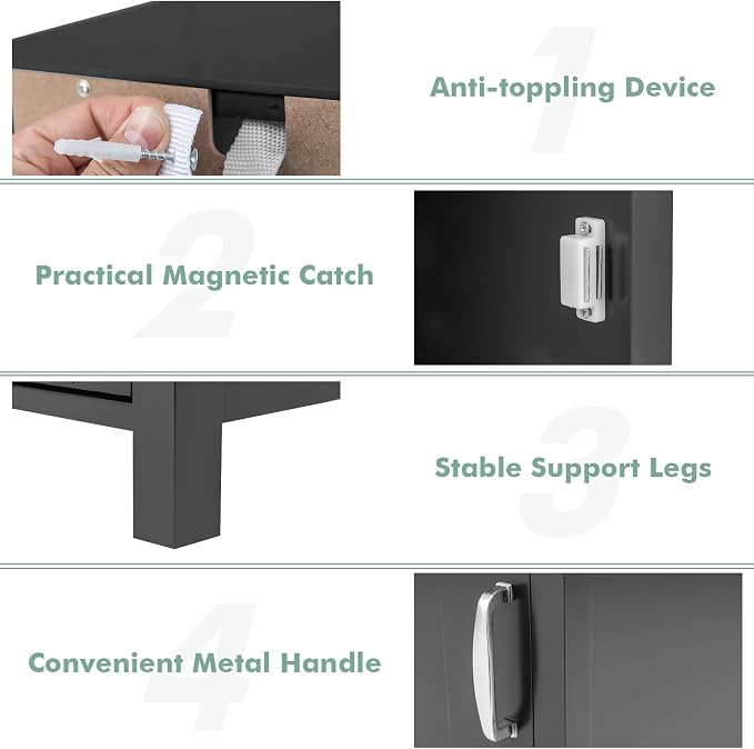Giantex Narrow Bathroom Storage Cabinet with Adjustable Shelf (Black) | Corner Unit with Open Compartment, Anti-toppling Device, Freestanding Small Storage Organizer for Living Room