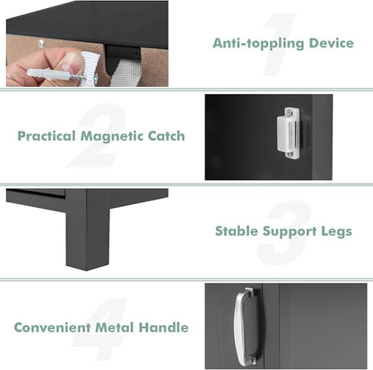Giantex Narrow Bathroom Storage Cabinet with Adjustable Shelf (Black) | Corner Unit with Open Compartment, Anti-toppling Device, Freestanding Small Storage Organizer for Living Room