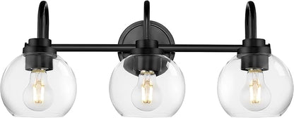 Bathroom Light Fixtures, 3-Light Matte Black Vanity Lights with Globe Clear Glass, Modern Vanity Lighting Fixtures Over Mirror, AD-22280-3W-BK