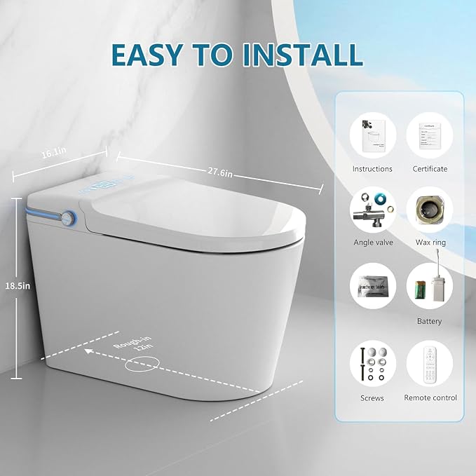 Smart Toilet with Bidet Built In with Warm Water Sprayer and Dryer | Foot Sensor Operation,Heated Seat toilet with LED Display for Bathroom,Auto Dual Flush