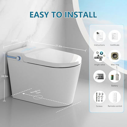 Smart Toilet with Bidet Built In with Warm Water Sprayer and Dryer | Foot Sensor Operation,Heated Seat toilet with LED Display for Bathroom,Auto Dual Flush
