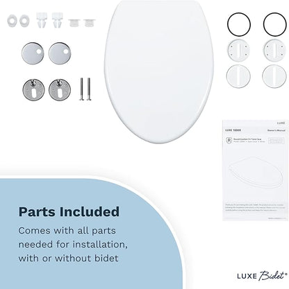 LUXE TS1008E Elongated Comfort Fit Toilet Seat with Slow Close, Quick Release Hinges, and Non-Slip Bumpers (White)