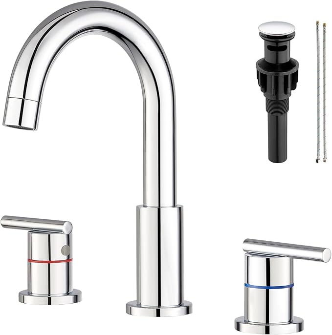 Faustina Chrome Bathroom Faucet,8 Inch Widespread Bathroom Faucets for Sink 3 Hole/Double-Handle 4 Inch 8 Inch Bathroom Faucet with Drain Assembly Stainless Steel Vanity Faucet Basin Mixer Tap