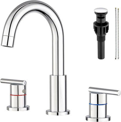 Faustina Chrome Bathroom Faucet,8 Inch Widespread Bathroom Faucets for Sink 3 Hole/Double-Handle 4 Inch 8 Inch Bathroom Faucet with Drain Assembly Stainless Steel Vanity Faucet Basin Mixer Tap