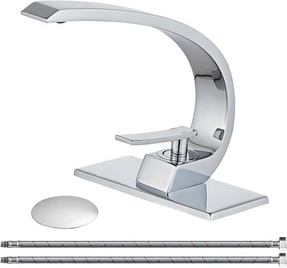 Chrome Bathroom Sink Faucet, Unique Design and Pop Up Drain