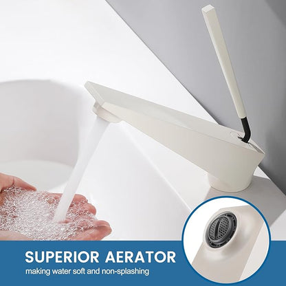 Bathroom Sink Faucet Milky White, Single Handle Brass Sink Faucet with Unique Design, Single Hole Basin Mixer for Lavatory, Vanity, RV, Modern Farmhouse, Suitable for 1 Hole