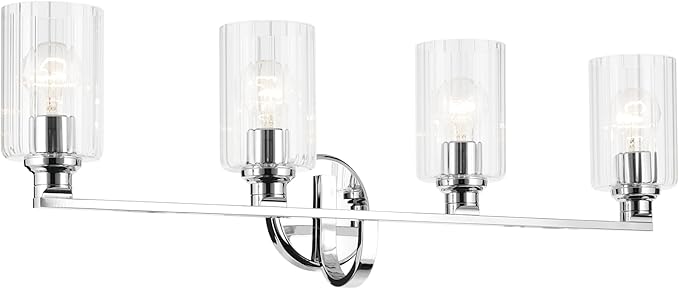 Kichler Gioe 32.25" 4-Light Vanity Light with Clear Fluted Glass in Chrome, Damp Rated, for Bathroom, Powder Room, Over a Mirror, (32.25" W x 10.5" H), 55227CHFLU