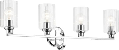Kichler Gioe 32.25" 4-Light Vanity Light with Clear Fluted Glass in Chrome, Damp Rated, for Bathroom, Powder Room, Over a Mirror, (32.25" W x 10.5" H), 55227CHFLU