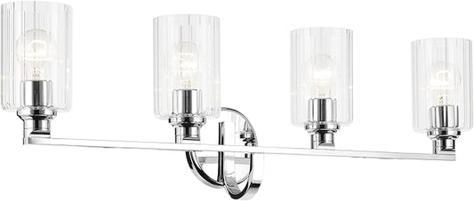 Kichler Gioe 32.25" 4-Light Vanity Light with Clear Fluted Glass in Chrome, Damp Rated, for Bathroom, Powder Room, Over a Mirror, (32.25" W x 10.5" H), 55227CHFLU