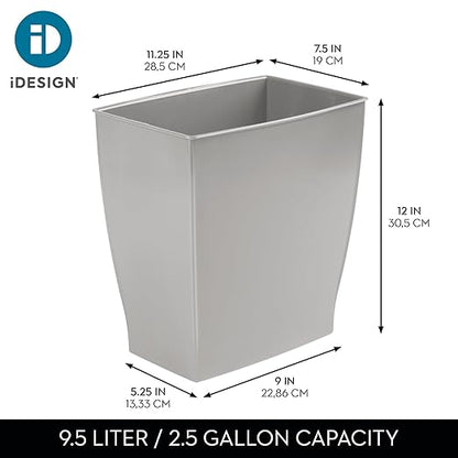 iDesign Small Plastic Bathroom Trash Can, Slim Rectangle, 2-Pack, Gray | Bedroom, Office, Dorm